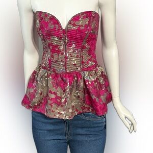 Devlin Corset Bustier Peplum Sweetheart Neck Sleeveless Top Blouse Pink Size M